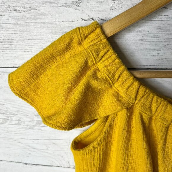 Madewell Top Womens Size XS Gold Yellow Off the Shoulder Texture & Thread Crop - Picture 9 of 16